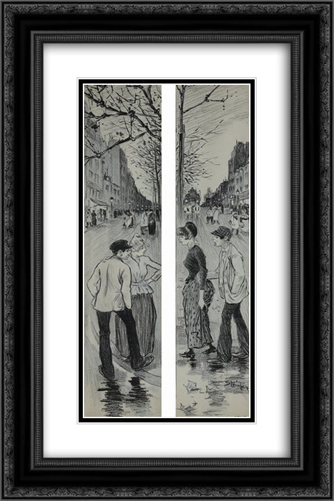 Belleville-Menilmontant original drawin 16x24 Black Ornate Wood Framed Art Print Poster with Double Matting by Steinlen, Theophile