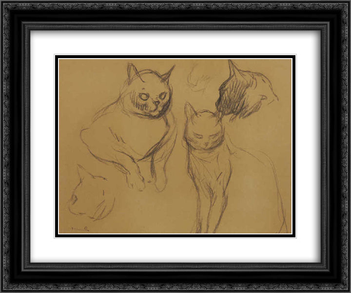 Cat Sketches 24x20 Black Ornate Wood Framed Art Print Poster with Double Matting by Steinlen, Theophile