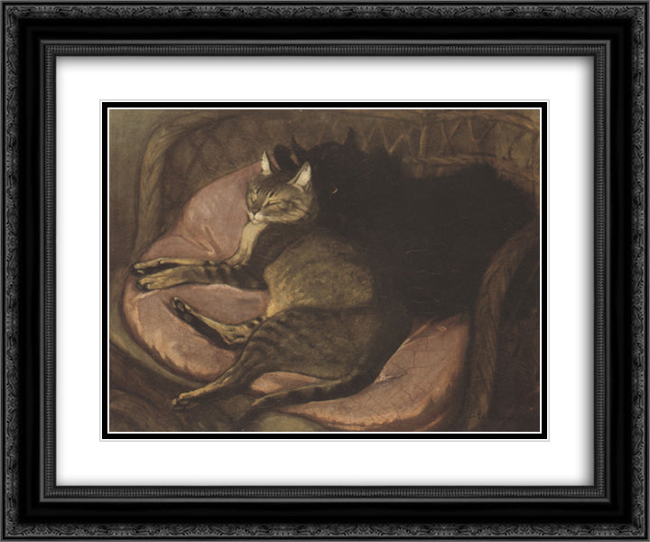 Cats on the Sofa 24x20 Black Ornate Wood Framed Art Print Poster with Double Matting by Steinlen, Theophile