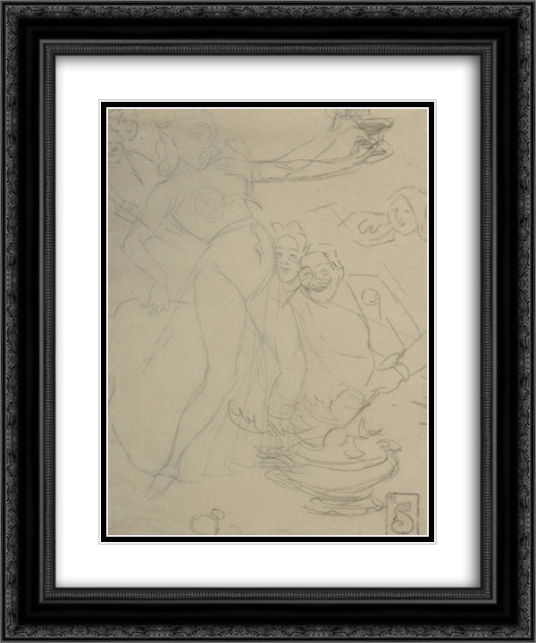 Chanson a Boire Preliminary sketch 20x24 Black Ornate Wood Framed Art Print Poster with Double Matting by Steinlen, Theophile
