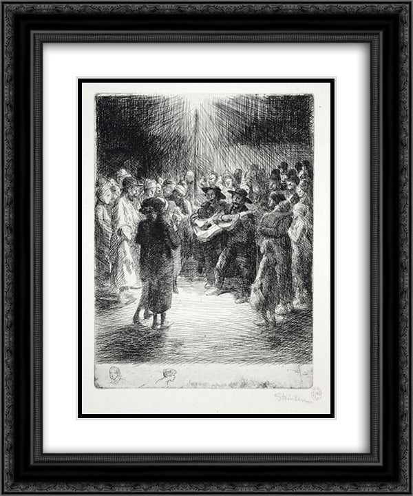 Chanson du Soir 20x24 Black Ornate Wood Framed Art Print Poster with Double Matting by Steinlen, Theophile