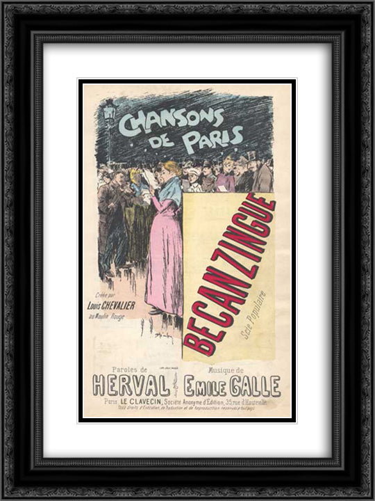 Chansons de Paris 18x24 Black Ornate Wood Framed Art Print Poster with Double Matting by Steinlen, Theophile