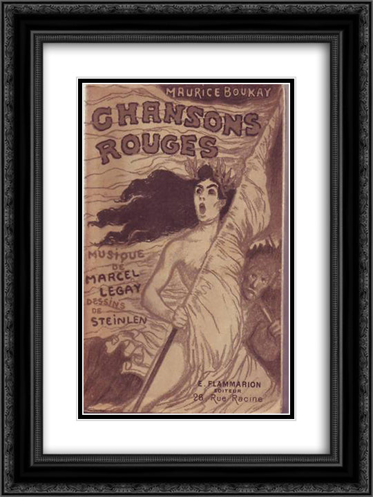 Chansons Rouges 18x24 Black Ornate Wood Framed Art Print Poster with Double Matting by Steinlen, Theophile
