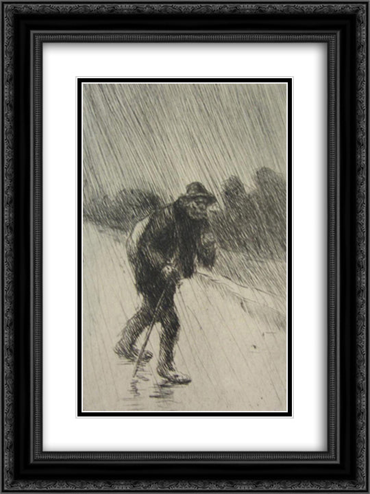 Chemineau Sous La Pluie 18x24 Black Ornate Wood Framed Art Print Poster with Double Matting by Steinlen, Theophile