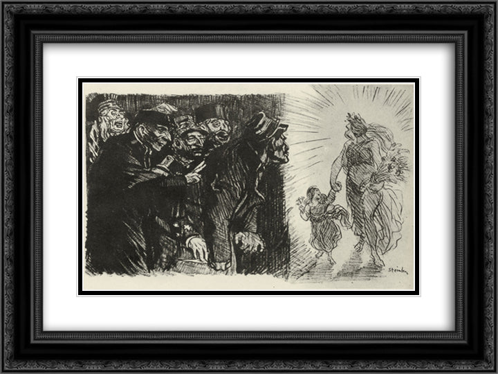 Comme En Quatre-Vingt Treize 24x18 Black Ornate Wood Framed Art Print Poster with Double Matting by Steinlen, Theophile