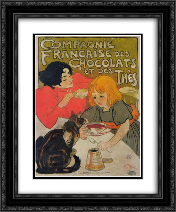 Compagnie Francaise des Chocolats et des Thes 20x24 Black Ornate Wood Framed Art Print Poster with Double Matting by Steinlen, Theophile