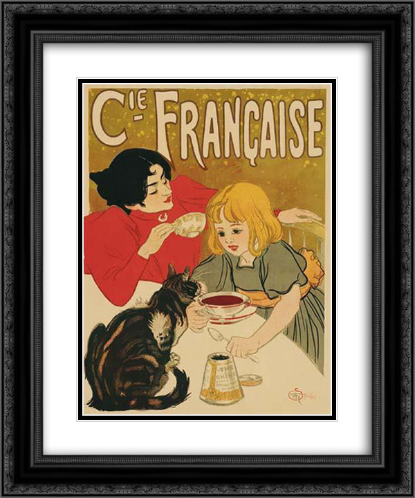 Compagnie Francaise des Chocolats et des Thes 20x24 Black Ornate Wood Framed Art Print Poster with Double Matting by Steinlen, Theophile