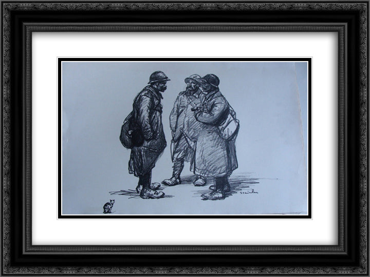 Conciliabule 24x18 Black Ornate Wood Framed Art Print Poster with Double Matting by Steinlen, Theophile
