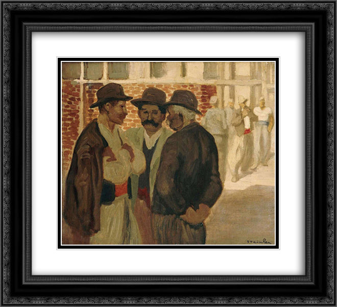 Construction workers 22x20 Black Ornate Wood Framed Art Print Poster with Double Matting by Steinlen, Theophile