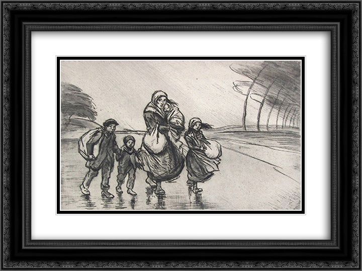 Coup de Vent 24x18 Black Ornate Wood Framed Art Print Poster with Double Matting by Steinlen, Theophile