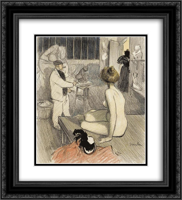 Coup Double - Original drawing 20x22 Black Ornate Wood Framed Art Print Poster with Double Matting by Steinlen, Theophile