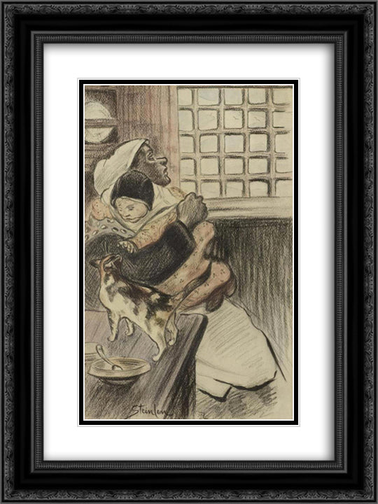 Dans La Cuisine 18x24 Black Ornate Wood Framed Art Print Poster with Double Matting by Steinlen, Theophile