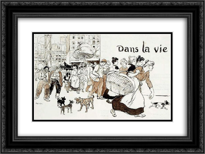 Dans La Vie 24x18 Black Ornate Wood Framed Art Print Poster with Double Matting by Steinlen, Theophile