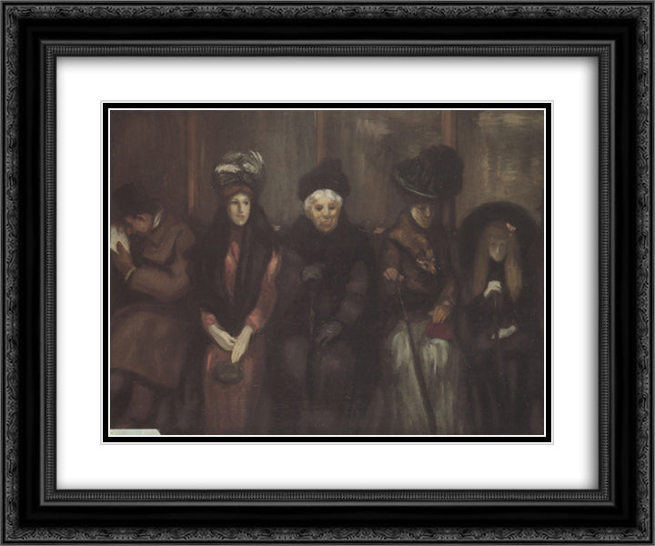 Dans Le Tramway 24x20 Black Ornate Wood Framed Art Print Poster with Double Matting by Steinlen, Theophile