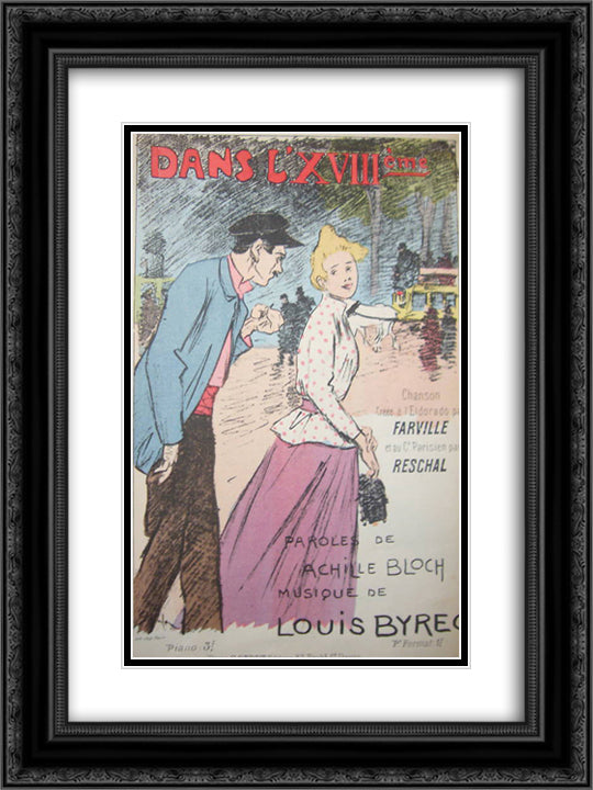 Dans L'XVIIIme 18x24 Black Ornate Wood Framed Art Print Poster with Double Matting by Steinlen, Theophile