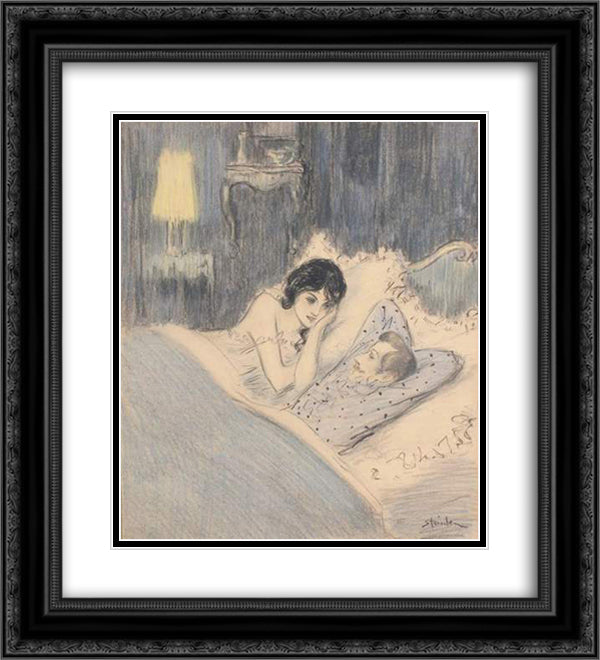 Dernier Cri - Original drawing 20x22 Black Ornate Wood Framed Art Print Poster with Double Matting by Steinlen, Theophile