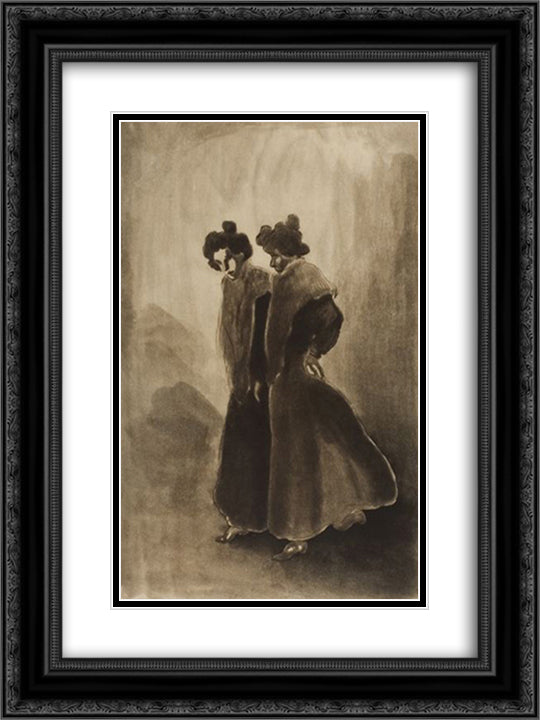Deux Femmes 18x24 Black Ornate Wood Framed Art Print Poster with Double Matting by Steinlen, Theophile