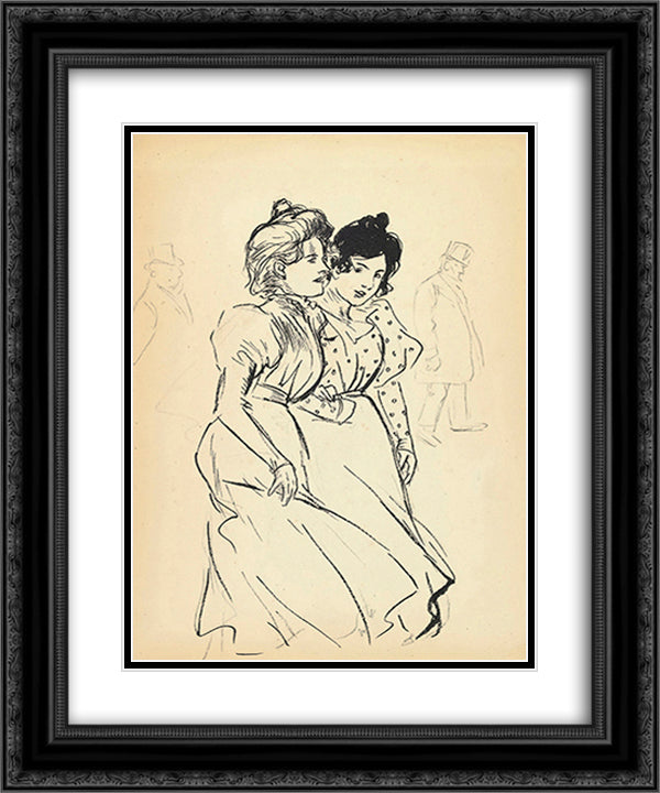 Deux Trottins-4056- 20x24 Black Ornate Wood Framed Art Print Poster with Double Matting by Steinlen, Theophile
