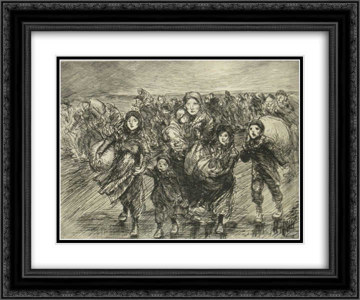 Devant L'Invasion 24x20 Black Ornate Wood Framed Art Print Poster with Double Matting by Steinlen, Theophile