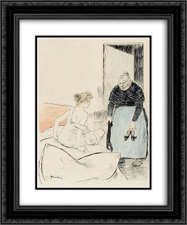 Doche - original drawing 20x24 Black Ornate Wood Framed Art Print Poster with Double Matting by Steinlen, Theophile