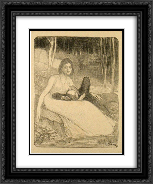 Elle 20x24 Black Ornate Wood Framed Art Print Poster with Double Matting by Steinlen, Theophile