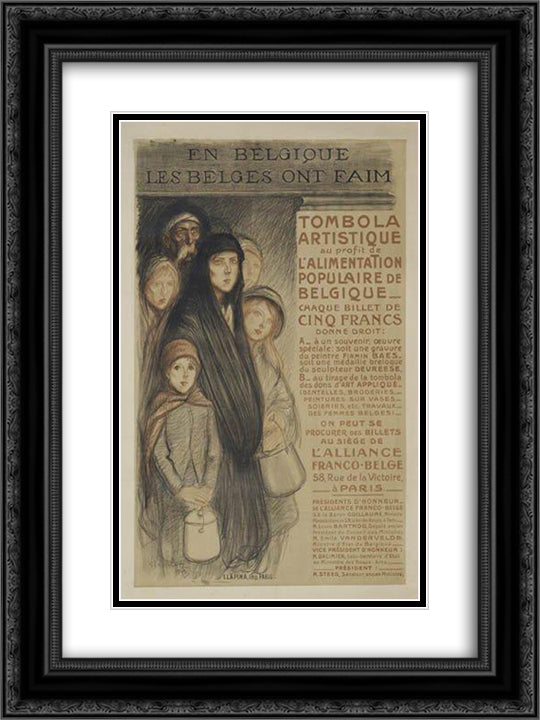 En Belgiques Les Belges Ont Faim 18x24 Black Ornate Wood Framed Art Print Poster with Double Matting by Steinlen, Theophile