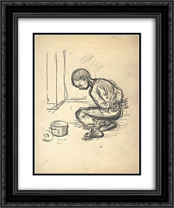 Enfants Martyrs study 20x24 Black Ornate Wood Framed Art Print Poster with Double Matting by Steinlen, Theophile