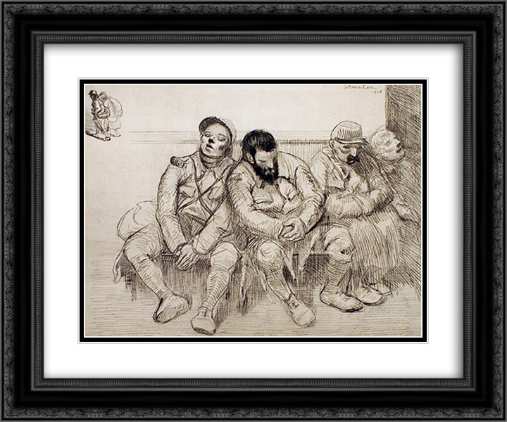 Entre Deux Trains 24x20 Black Ornate Wood Framed Art Print Poster with Double Matting by Steinlen, Theophile