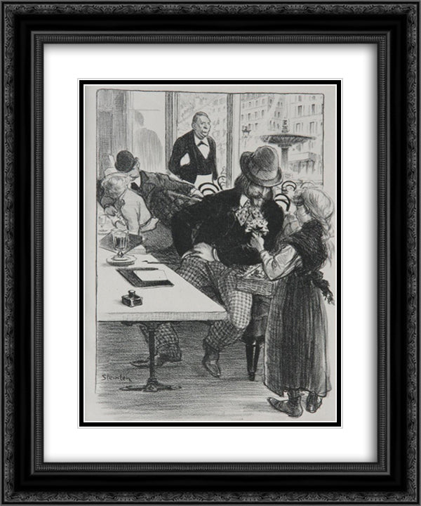 Envoi de Fleurs 20x24 Black Ornate Wood Framed Art Print Poster with Double Matting by Steinlen, Theophile