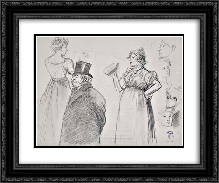 Etude des Figures 24x20 Black Ornate Wood Framed Art Print Poster with Double Matting by Steinlen, Theophile