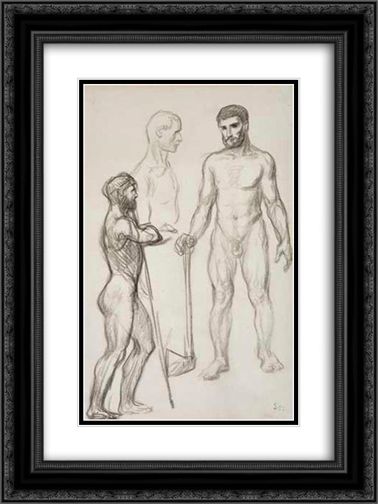 Etude des Hommes 18x24 Black Ornate Wood Framed Art Print Poster with Double Matting by Steinlen, Theophile