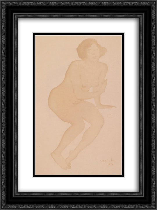 Femme Nu Assise 18x24 Black Ornate Wood Framed Art Print Poster with Double Matting by Steinlen, Theophile