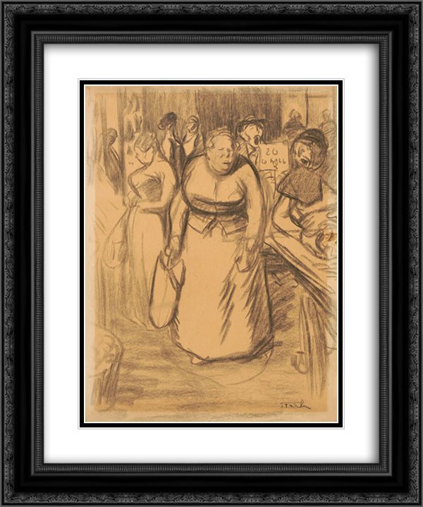 Femmes Sur Le Marche 20x24 Black Ornate Wood Framed Art Print Poster with Double Matting by Steinlen, Theophile