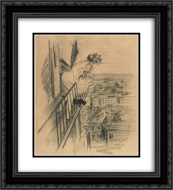 Fin de Bai sketch 20x22 Black Ornate Wood Framed Art Print Poster with Double Matting by Steinlen, Theophile