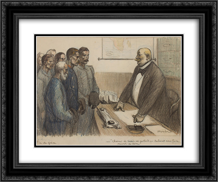 Fin de Greve 24x20 Black Ornate Wood Framed Art Print Poster with Double Matting by Steinlen, Theophile