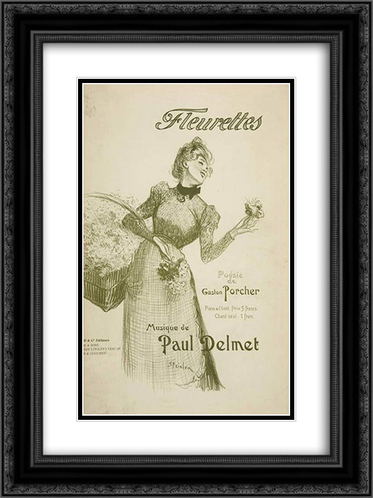 Fleurettes 18x24 Black Ornate Wood Framed Art Print Poster with Double Matting by Steinlen, Theophile
