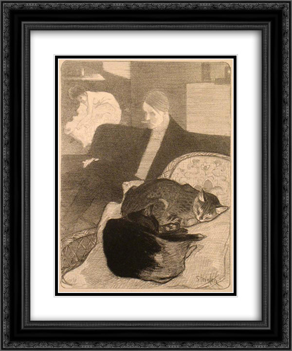 Frills and flounces - Fanfreluches 20x24 Black Ornate Wood Framed Art Print Poster with Double Matting by Steinlen, Theophile