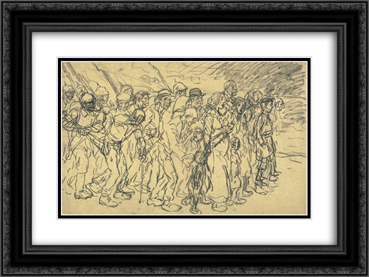 Geoles-Allemands-sketch 24x18 Black Ornate Wood Framed Art Print Poster with Double Matting by Steinlen, Theophile