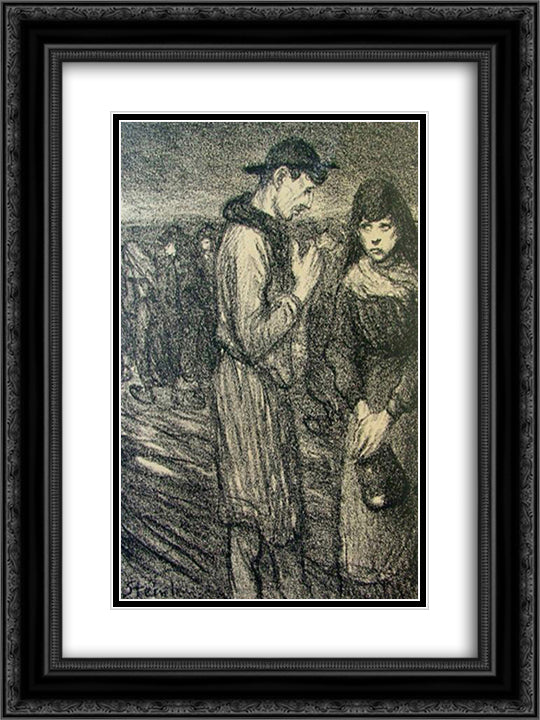 Idylle 18x24 Black Ornate Wood Framed Art Print Poster with Double Matting by Steinlen, Theophile