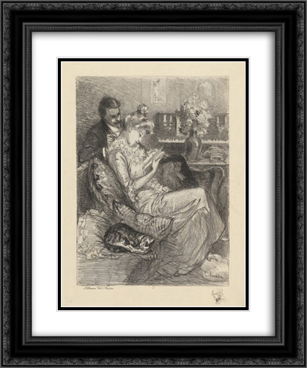 Intimite 20x24 Black Ornate Wood Framed Art Print Poster with Double Matting by Steinlen, Theophile
