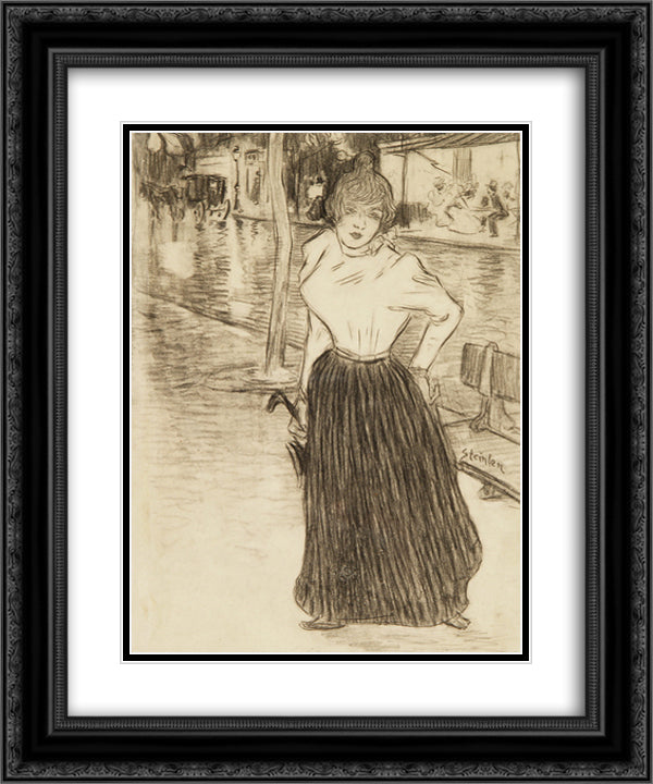 Jeune femme dans la rue 20x24 Black Ornate Wood Framed Art Print Poster with Double Matting by Steinlen, Theophile