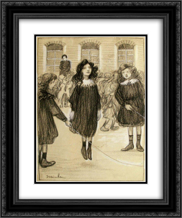 Jumping Rope 20x24 Black Ornate Wood Framed Art Print Poster with Double Matting by Steinlen, Theophile