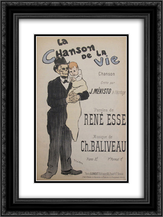 La Chanson De La Vie 18x24 Black Ornate Wood Framed Art Print Poster with Double Matting by Steinlen, Theophile