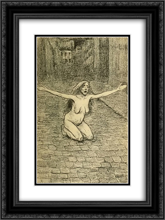 La Chanson de Misere 18x24 Black Ornate Wood Framed Art Print Poster with Double Matting by Steinlen, Theophile