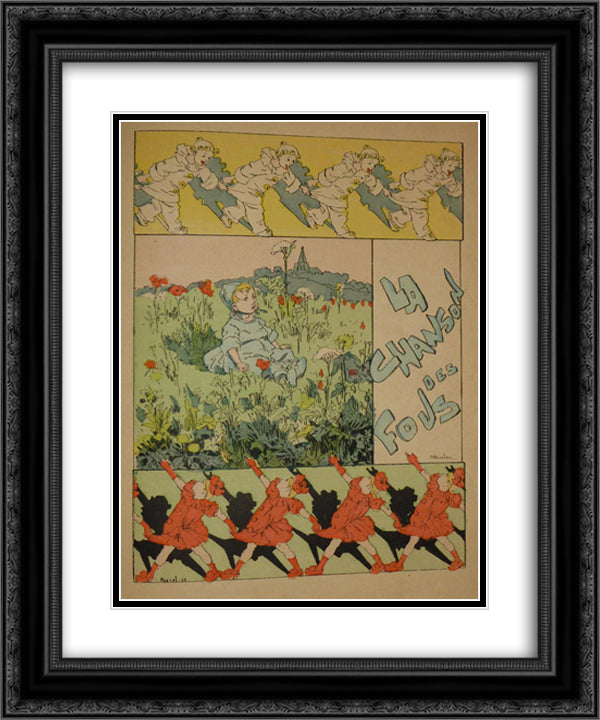 La Chanson des Fous 20x24 Black Ornate Wood Framed Art Print Poster with Double Matting by Steinlen, Theophile