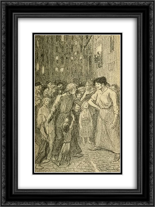 La Cite Rouge 18x24 Black Ornate Wood Framed Art Print Poster with Double Matting by Steinlen, Theophile