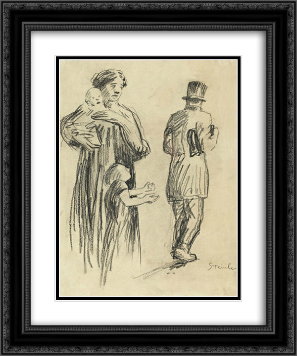 La Famille Indigente 20x24 Black Ornate Wood Framed Art Print Poster with Double Matting by Steinlen, Theophile