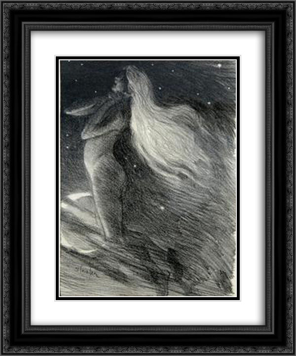 La Fee Aux Cheveux D'Or 20x24 Black Ornate Wood Framed Art Print Poster with Double Matting by Steinlen, Theophile