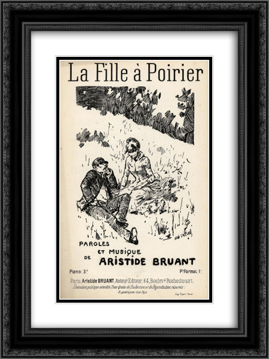 La Fille a Poirier 18x24 Black Ornate Wood Framed Art Print Poster with Double Matting by Steinlen, Theophile