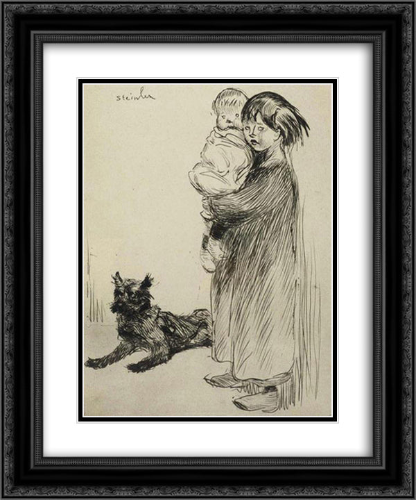 La Grande Soeur 20x24 Black Ornate Wood Framed Art Print Poster with Double Matting by Steinlen, Theophile